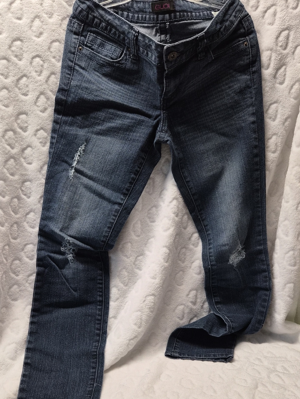 GLO jeans Women's Skinny Distressed Denim - Dark Blue Wash